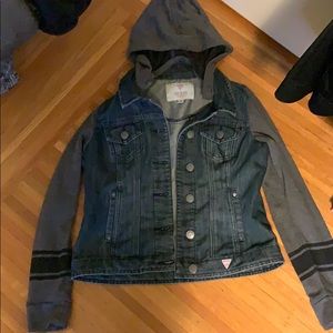 Guess Jean jacket with hood.